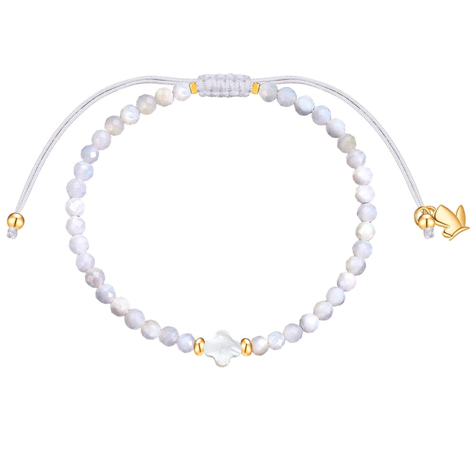 Armband Edelstahl gelbgold Textil (weiß) Muschelkernperle weiß