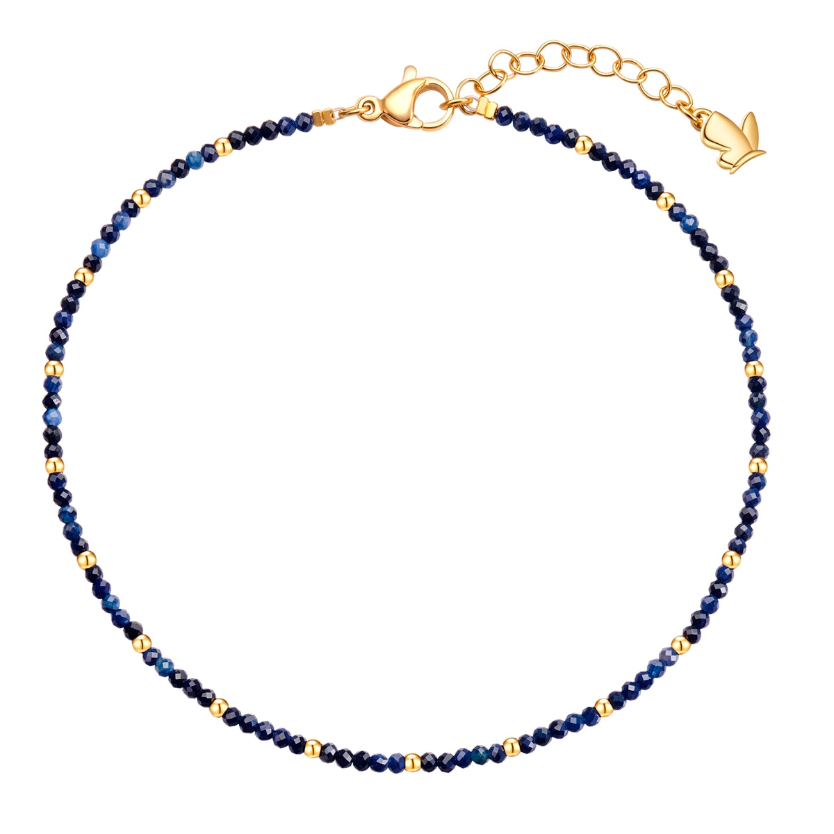 Fusskette Edelstahl gelbgold Saphir blau