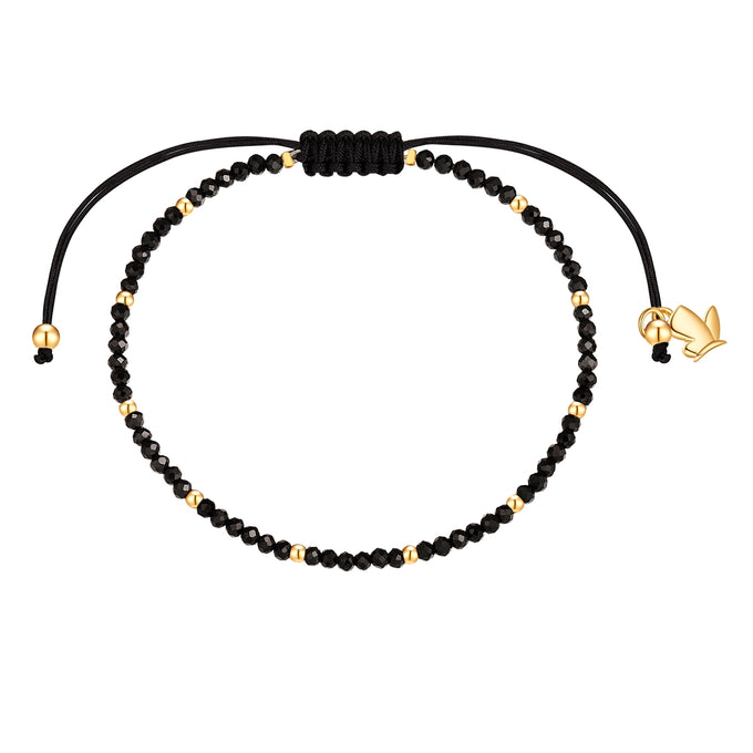 Armband Edelstahl gelbgold Textil (schwarz) Spinell schwarz