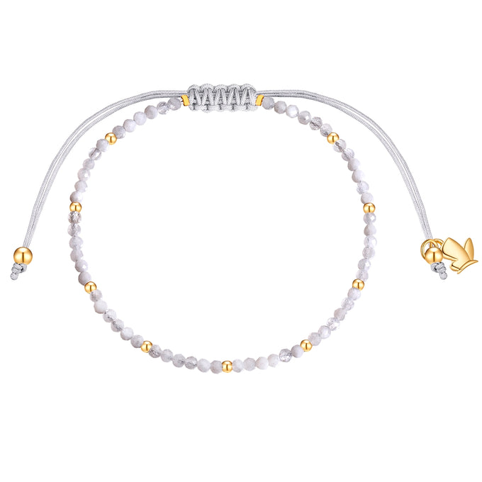 Armband Edelstahl gelbgold Textil (grau) Mondstein weiß