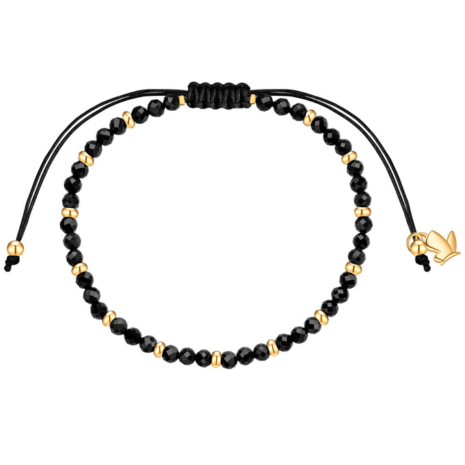 Armband Edelstahl gelbgold Textil (schwarz) Spinell schwarz