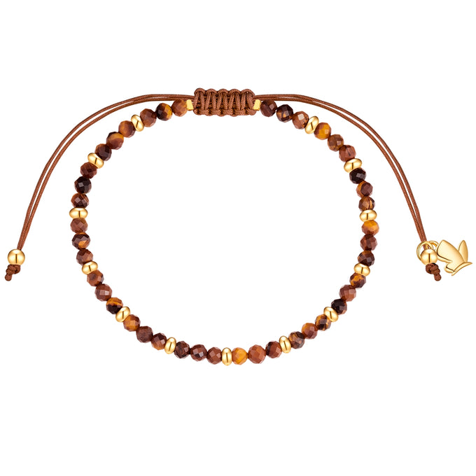 Armband Edelstahl gelbgold Textil (braun) Tigerauge braun