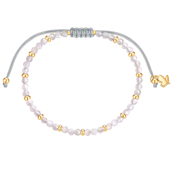 Armband Edelstahl gelbgold Textil (grau) Mondstein weiß