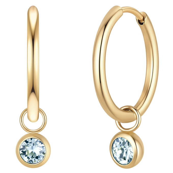 Creolen Edelstahl gelbgold Kristalle von Swarovski hellblau
