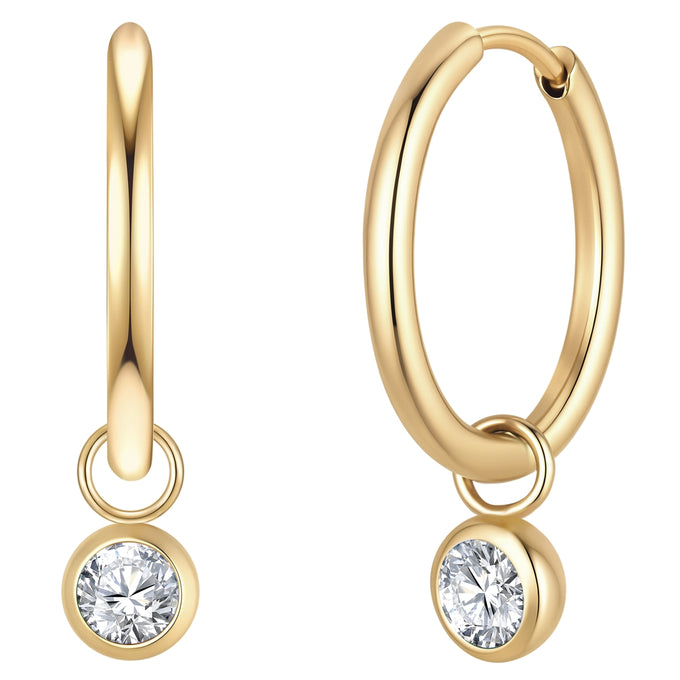 Creolen Edelstahl gelbgold Kristalle von Swarovski weiß