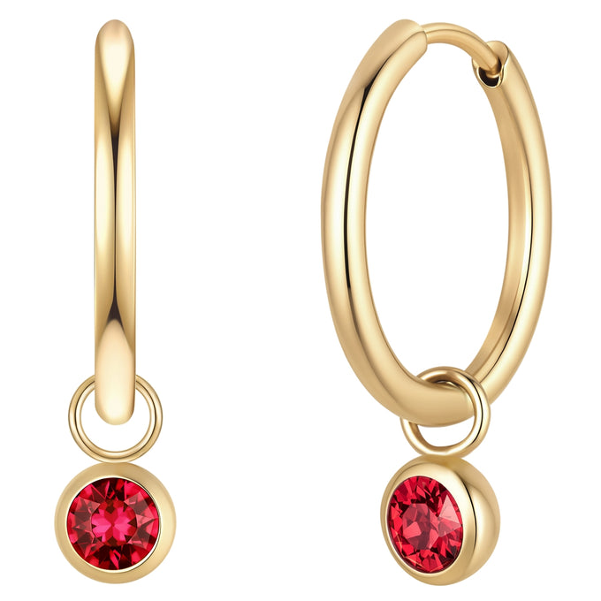 Creolen Edelstahl gelbgold Kristalle von Swarovski rot