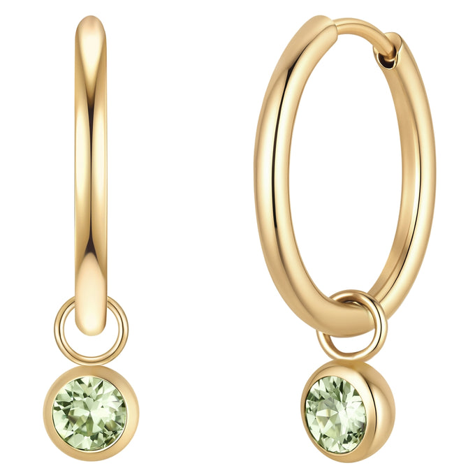 Creolen Edelstahl gelbgold Kristalle von Swarovski hellgrün