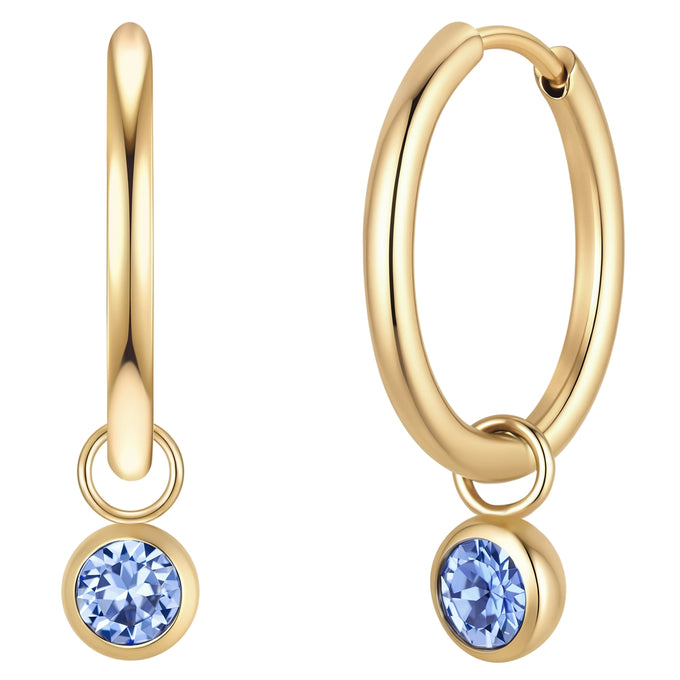Creolen Edelstahl gelbgold Kristalle von Swarovski blau