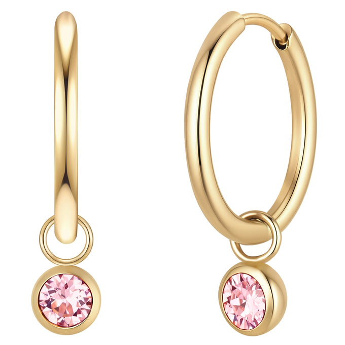 Creolen Edelstahl gelbgold Kristalle von Swarovski rosa