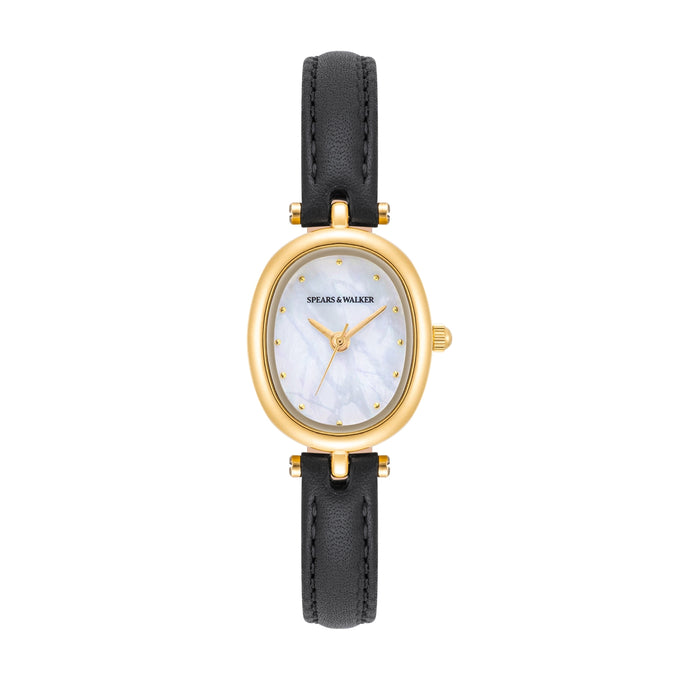 Damen Quarzuhr gelbgold Echtleder schwarz