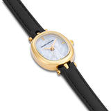 Damen Quarzuhr gelbgold Echtleder schwarz