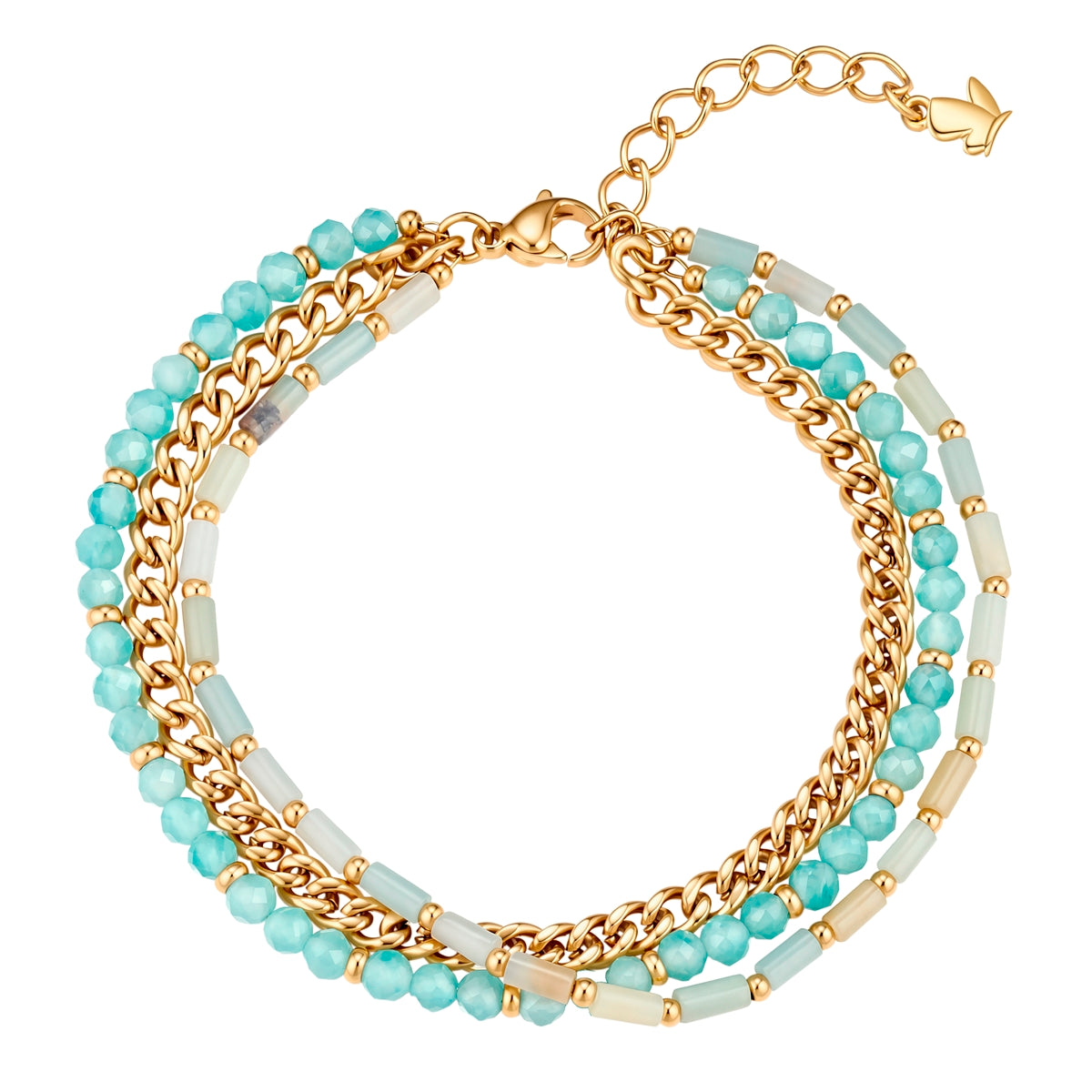 Armband Edelstahl gelbgold Amazonit blau