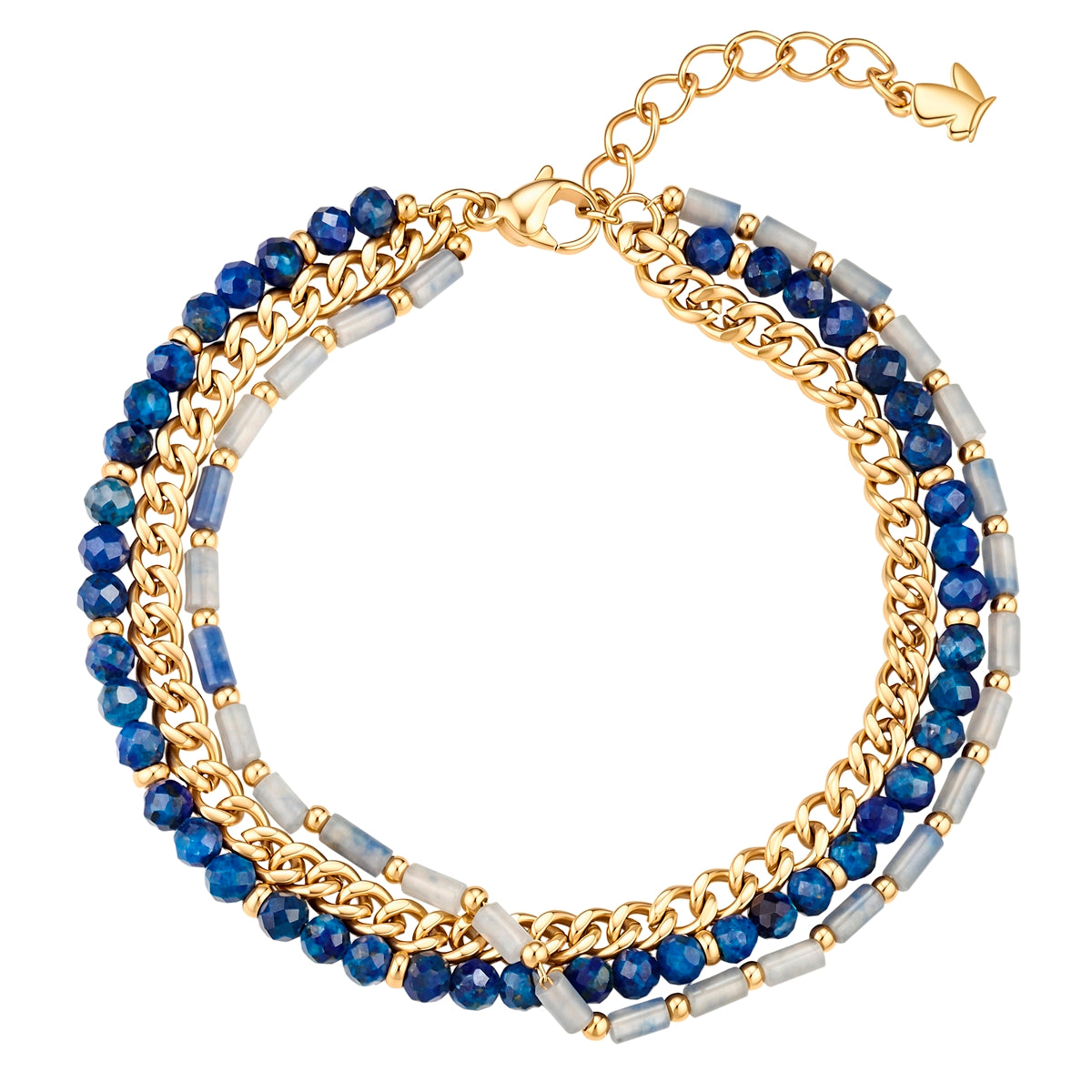 Armband Edelstahl gelbgold Aventurin blau Lapislazuli blau