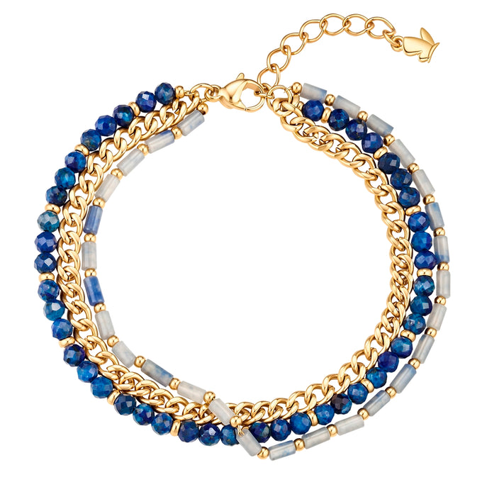 Armband Edelstahl gelbgold Aventurin blau Lapislazuli blau