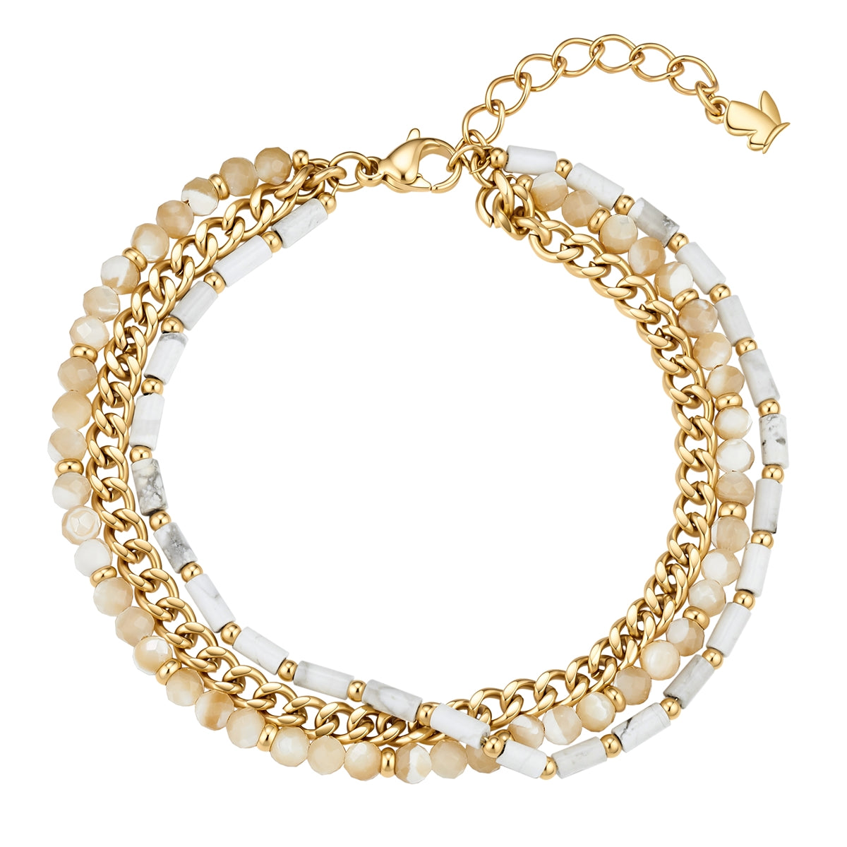 Armband Edelstahl gelbgold Türkis weiß Perlmutt weiß