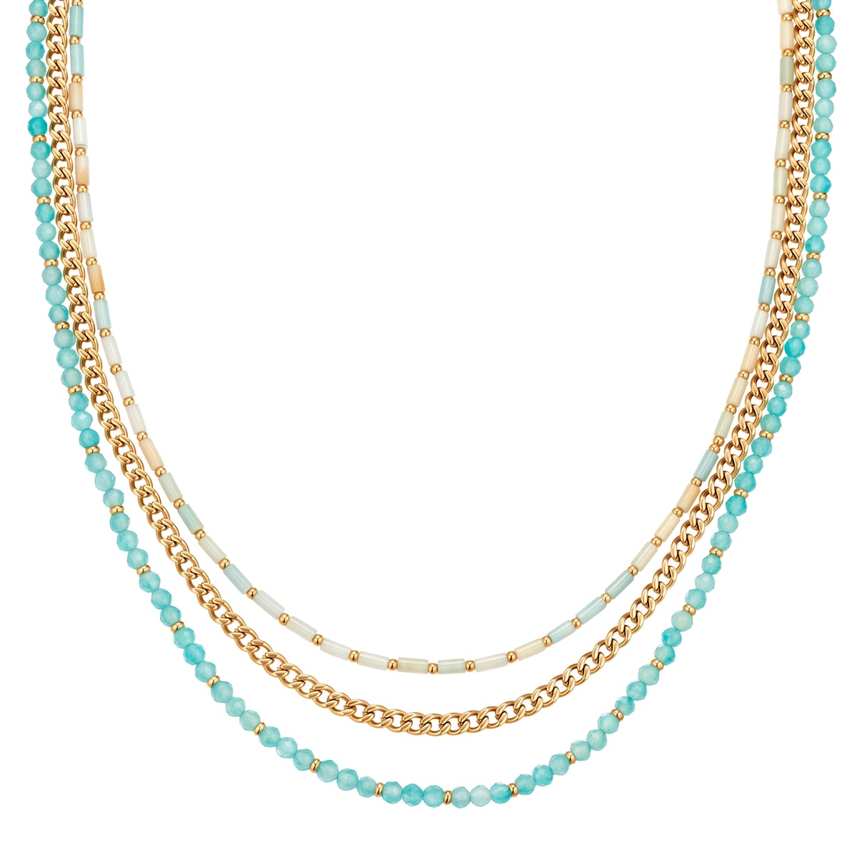 Kette Edelstahl gelbgold Amazonit blau