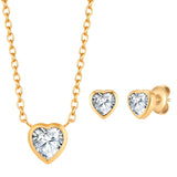 Set (Kette + Ohrstecker) Edelstahl gelbgold Zirkonia weiß - Liebe