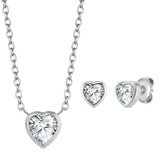 Set (Kette + Ohrstecker) Edelstahl Zirkonia weiß - Liebe