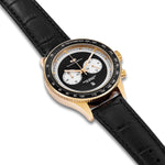 Herren Chronograph gelbgold Echtleder schwarz