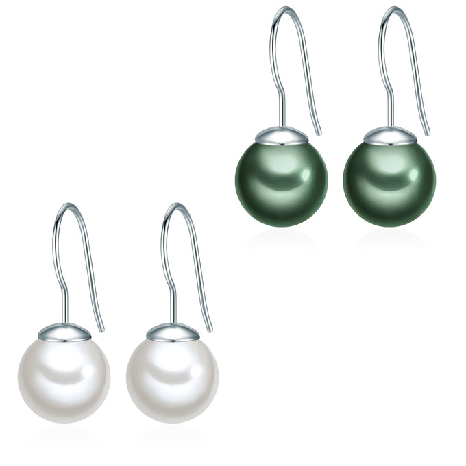 2er Set Perlenohrhänger Sterling Silber Muschelkernperle weiß tahitigrün
