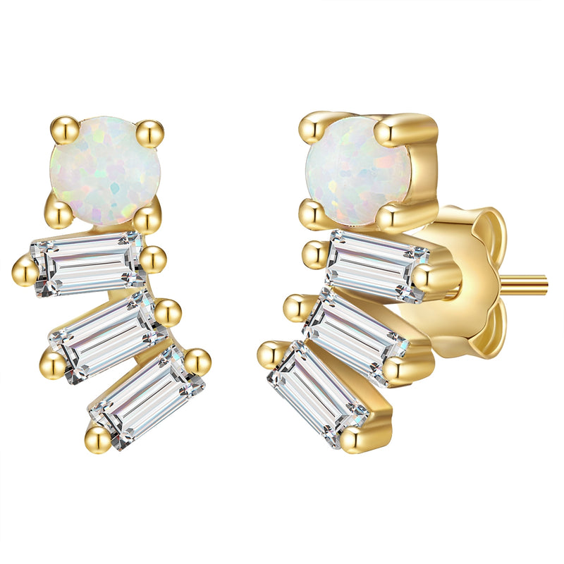 Ohrstecker Sterling Silber gelbgold Opal (synth.) Zirkonia weiß